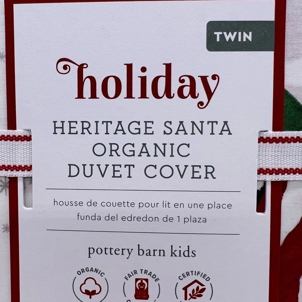 POTTERY BARN KIDS HERITAGE SANTA ORGANIC TWIN DUVET COVER NWT